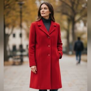 Michaels Wool Vibrant Scarlet Trench Coat 6789